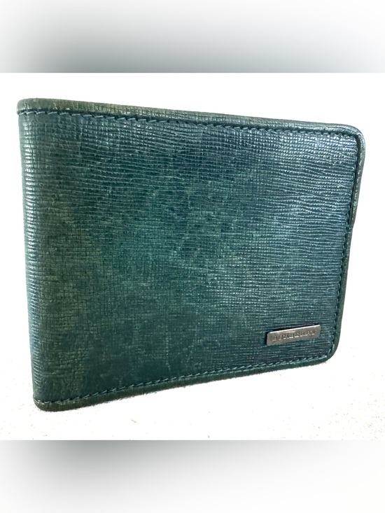 Burberry Other - BURBERRY Vintage Dark Green Leather Bifold Wallet Made in Italy EUC